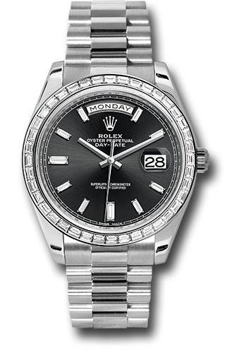 Rolex 950 Platinum Day-Date 40 Watch - Bezel - Black